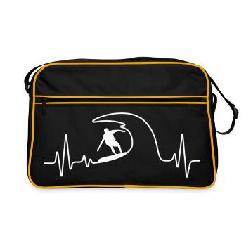 Surfing Wave Heartbeat Design - Retro Bag - black/gold - Front