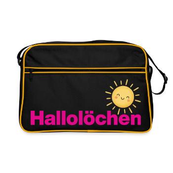 HALOLÖCHEN, SÜSSE BEGRÜSSUNG MIT SONNE, POSITIVITY - Retro Tasche - Schwarz/Gold - Vorne