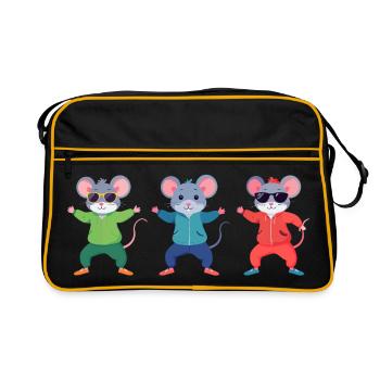 Drei coole Mäuse mit Sonnenbrille Tier Kindermotiv - Retro Tasche - Schwarz/Gold - Vorne