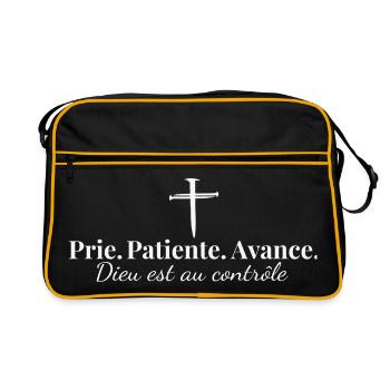 Pray Patient Advance – christliches Zitat - Retro Tasche - Schwarz/Gold - Vorne