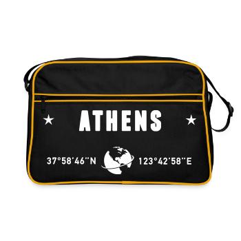 Athènes Grèce Coordonnées Planète Terre Blanche - Sac Retro - noir/or - Devant
