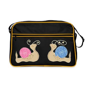 Männchenschnecke Mädchen Schnecke fossil - Retro Tasche - Schwarz/Gold - Vorne