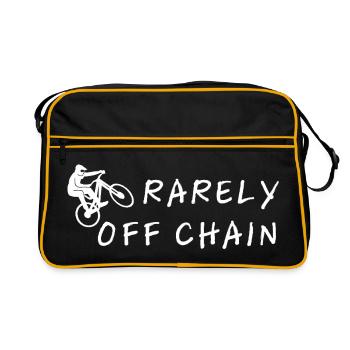 Rarement hors de la chaîne – motif de slogan cycliste - Sac Retro - noir/or - Devant