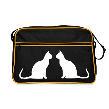 White Cat 2 Cats Silhouettes Gift - Retro Bag - black/gold - Front