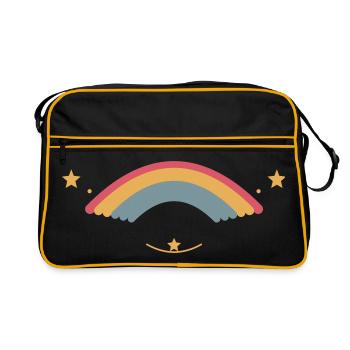 Pastellregenbogen mit Sternen - Retro Tasche - Schwarz/Gold - Vorne