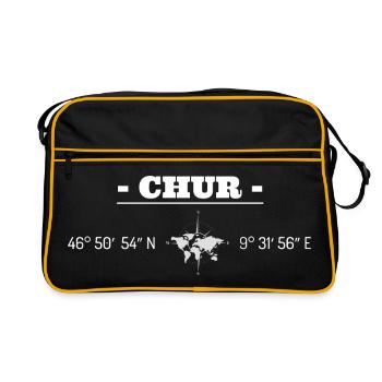 Koordinaten Chur Graubünden - Retro Tasche - Schwarz/Gold - Vorne