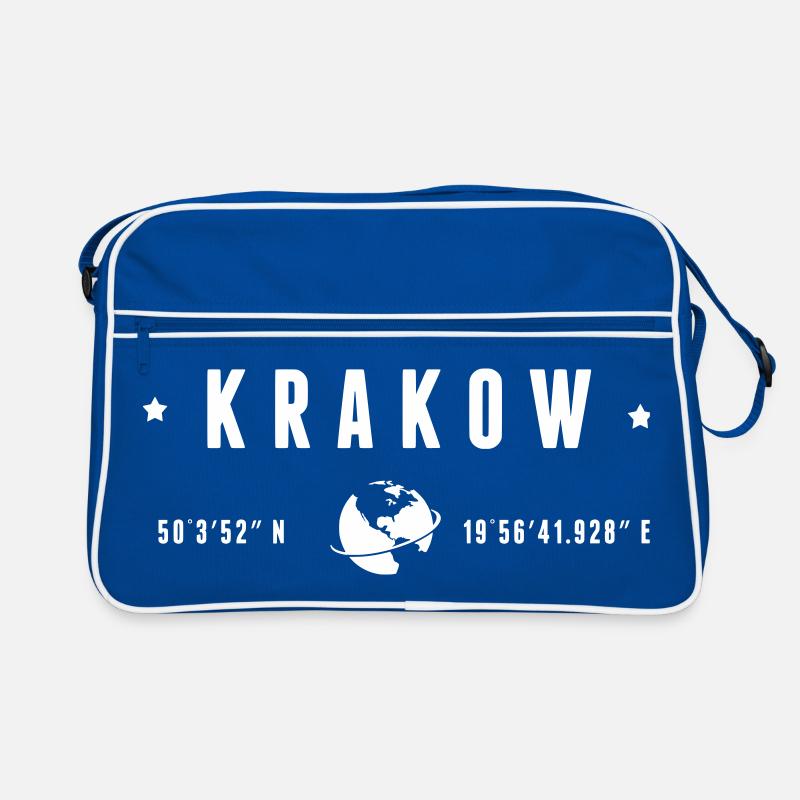 Krakow GPS Coordinates Globe Typography White Retro Bag