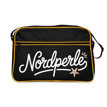 Nordperle Hamburg Nordsee Ostsee Norddeutsch Deern - Retro Tasche - Schwarz/Gold - Vorne
