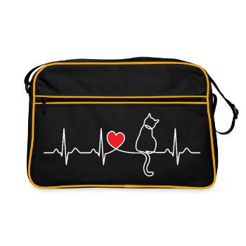 Minimalist Cat Heartbeat - Kitten Lover Gift - Retro Bag - black/gold - Front