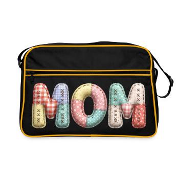 Mom Lettering Patchwork Fabric Look - Retro Bag - black/gold - Front