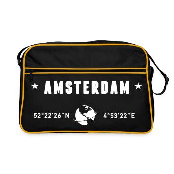 Amsterdam Netherlands Coordinates Gps Globe White - Retro Bag - black/gold - Front