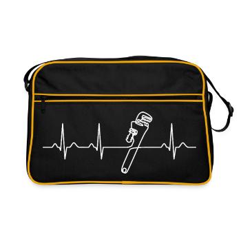 Plumber Heartbeat Plumbing worker Tradesman Gift - Retro Bag - black/gold - Front