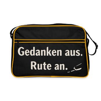 Gedanken aus, Rute an – Minimaldruck - Retro Tasche - Schwarz/Gold - Vorne
