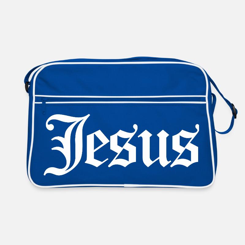 Jesus in white gothic lettering Retro Bag