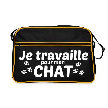 Je travaille pour mon chat - Sac Retro - noir/or - Devant