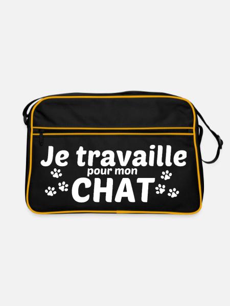 Je travaille pour mon chat - Sac Retro - noir/or - Devant