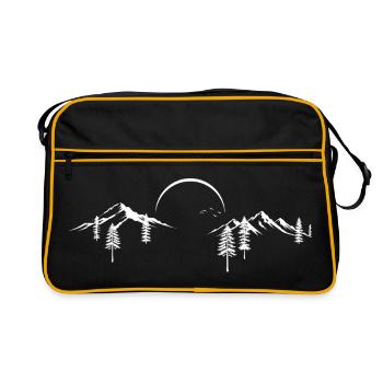 Mondbeschienene Bergwald-Silhouette - Retro Tasche - Schwarz/Gold - Vorne