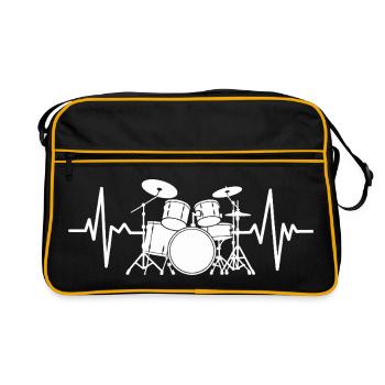 Herzschlag Drumset Muster - Retro Tasche - Schwarz/Gold - Vorne