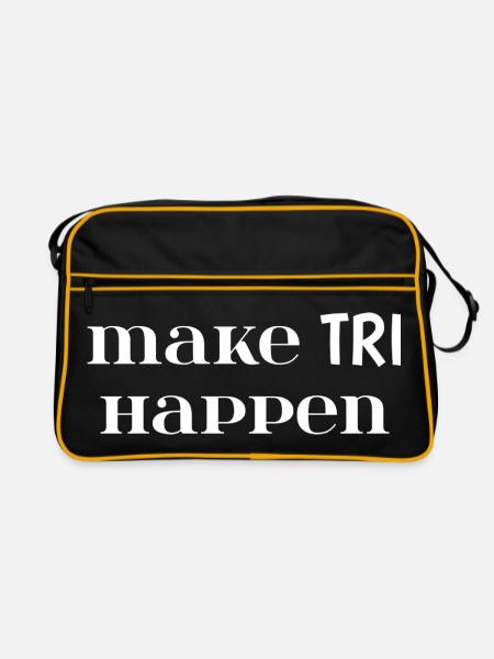 Mach TRI möglich. Triathlon-Geschenk - Retro Tasche - Schwarz/Gold - Vorne