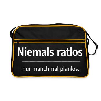 Niemals ratlos, nur planlos manchmal - Retro Tasche - Schwarz/Gold - Vorne