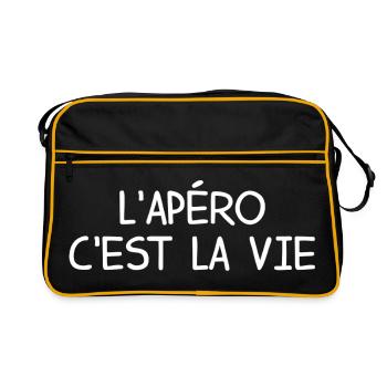 L Apero C Est La Vie T-Shirt Cadeau Humour - Sac Retro - noir/or - Devant