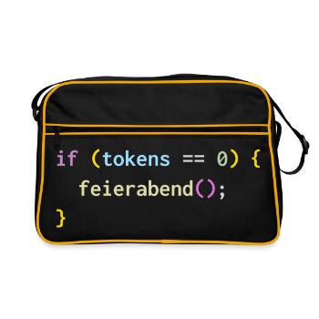 if (tokens == 0) feierabend(); – KI Feierabend - Retro Tasche - Schwarz/Gold - Vorne
