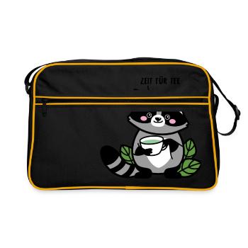 Zeit für Tee - Retro Tasche - Schwarz/Gold - Vorne
