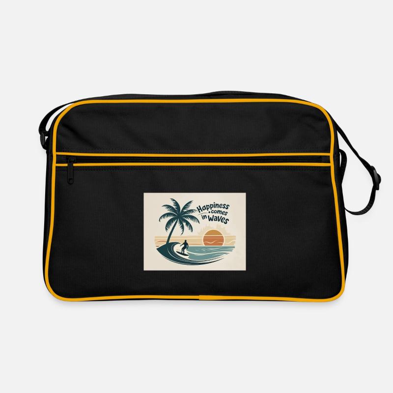 Surfer riding wave with sunset by the sea Retro Bag