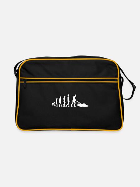 Gärtnern Gärtner Gärtnerin Rasenmäher Evolution - Retro Tasche - Schwarz/Gold - Vorne