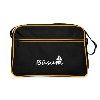 Büsum mit Segelboot - Retro Tasche - Schwarz/Gold - Vorne