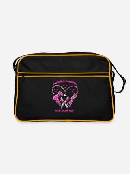 Friseure machen die Welt Schöner - Friseurin - Retro Tasche - Schwarz/Gold - Vorne