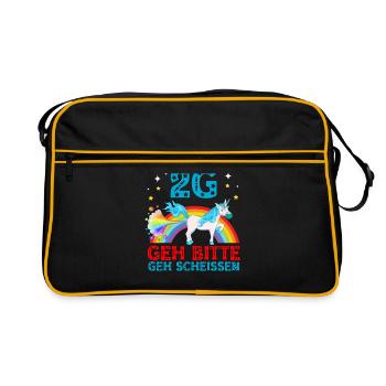 Die 2G Regel Geh bitte Scheissen Einhorn - Retro Tasche - Schwarz/Gold - Vorne