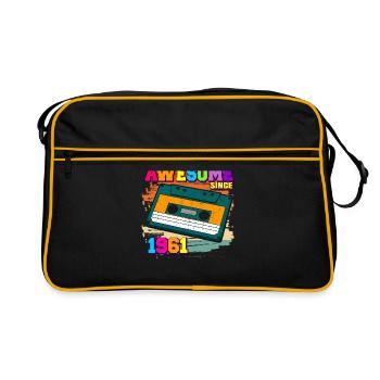 Awesome since 1961 Kassette 60er 61. Geburtstag - Retro Tasche - Schwarz/Gold - Vorne