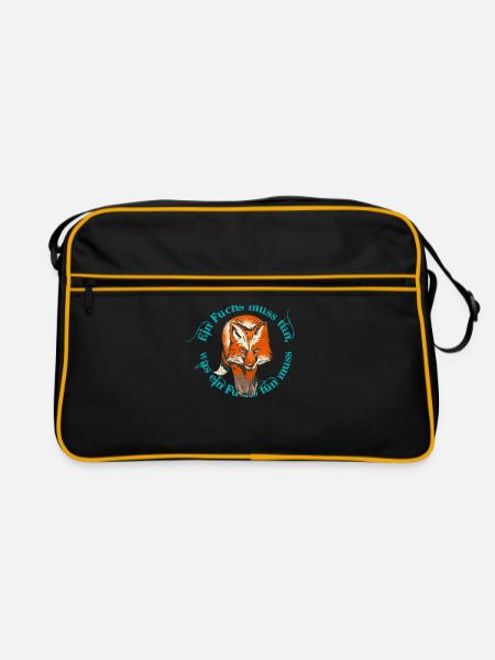 Ein Fuchs muss tun, Füchse, Beginner - Retro Tasche - Schwarz/Gold - Vorne