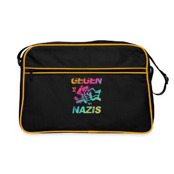 Gegen Nazis, Gegen Rechts Faust. FCK NZS - Retro Tasche - Schwarz/Gold - Vorne