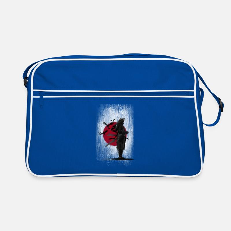 Samouraï devant le drapeau du Japon corbeaux et oiseaux, épée Sac Retro