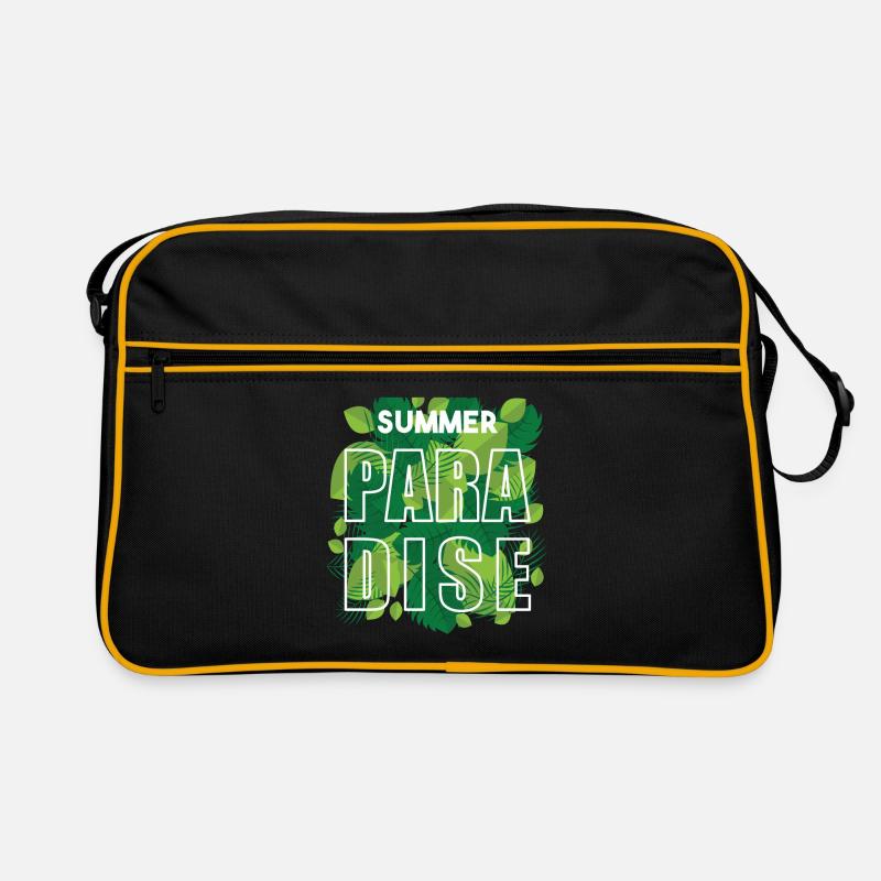 Paradis d'été avec des feuilles tropicales - Sac Retro - noir/or