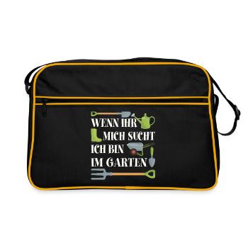 Ich bin im Garten Gartenarbeit Gartensaison - Retro Tasche - Schwarz/Gold - Vorne