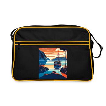 Modern Art Style - Boat On A River - Retro Tasche - Schwarz/Gold - Vorne