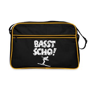 Basst Scho! Après-Ski Wintersport Skifahrer - Retro Tasche - Schwarz/Gold - Vorne
