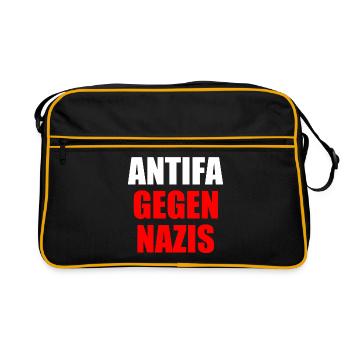 Antifa gegen nazis - Retro Tasche - Schwarz/Gold - Vorne