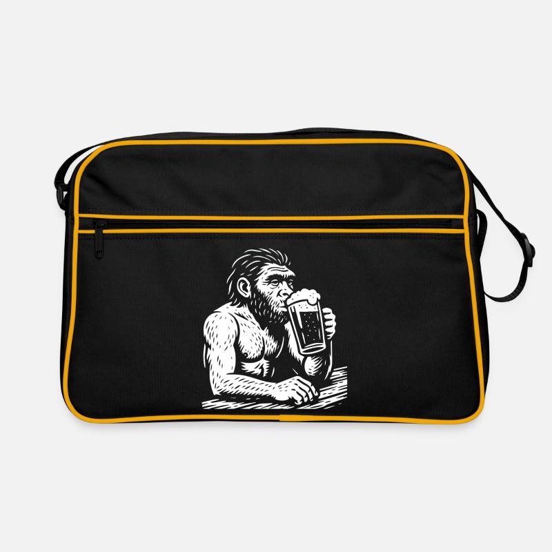 Homo erectus trinkt Bier in der Kneipe Retro Tasche