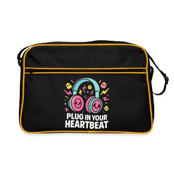 Plug In Your Heartbeat – Musik im Herzen - Retro Tasche - Schwarz/Gold - Vorne