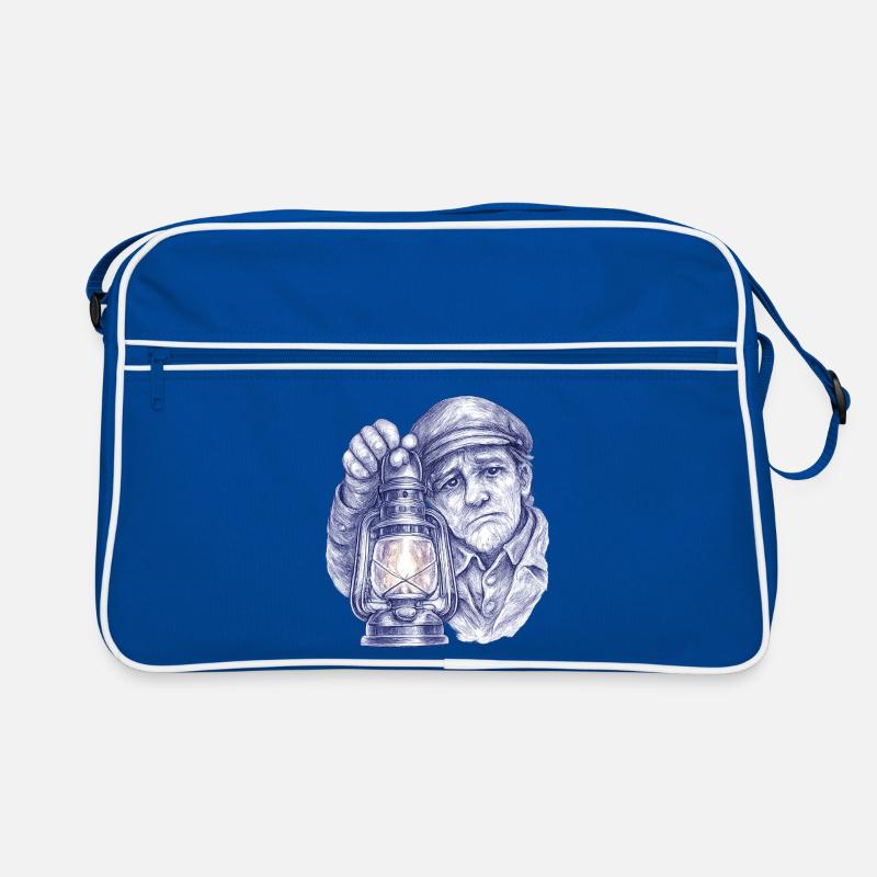 Älterer Mann mit Laterne Retro Tasche