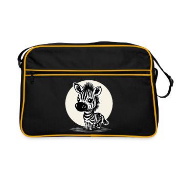 Cute Zebra – Cute Animal Motif - Retro Bag - black/gold - Front