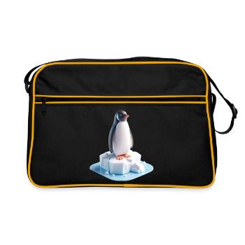 Pinguin auf Eisblock 3D - Retro Bag - black/gold - Front