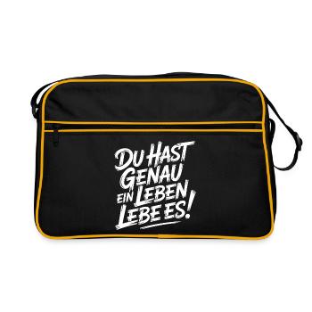 Nur ein Leben – Lebe es - Retro Tasche - Schwarz/Gold - Vorne