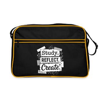 Untersuchen Reflektieren Erstellen Sie ein Blumenzitat - Retro Tasche - Schwarz/Gold - Vorne