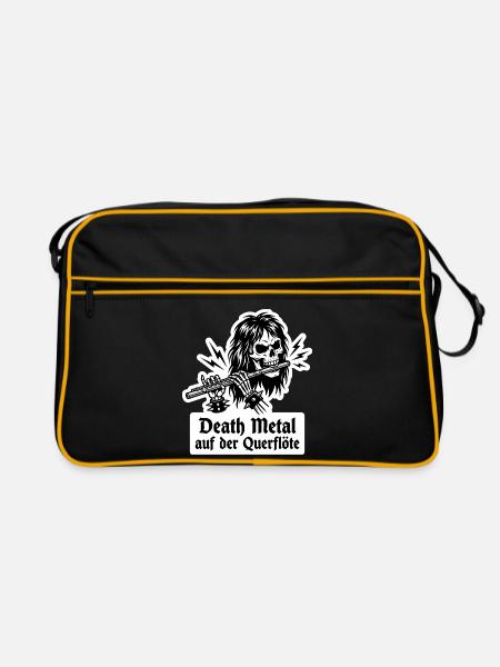 Querflöte Death Metal Totenkopf - Flötist Geschenk - Retro Tasche - Schwarz/Gold