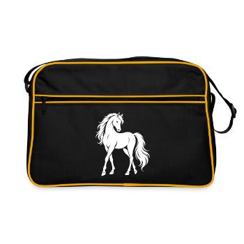 Weißes Pferde-Silhouette-Design - Retro Tasche - Schwarz/Gold - Vorne